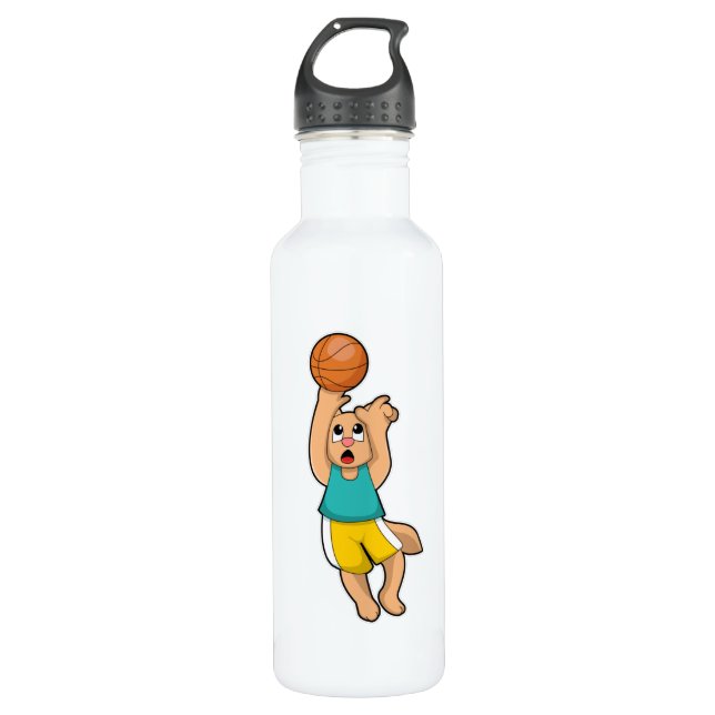 Cat at Basketball Sports Stainless Steel Water Bottle (Front)
