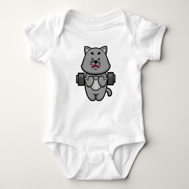 Cat at Biceps training with Barbell Baby Bodysuit (Front)