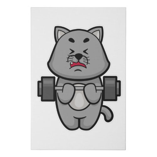 Cat at Biceps training with Barbell Faux Canvas Print