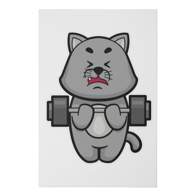 Cat at Biceps training with Barbell Faux Canvas Print (Front)