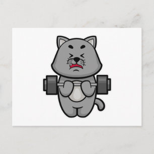 Cat at Biceps training with Barbell Postcard