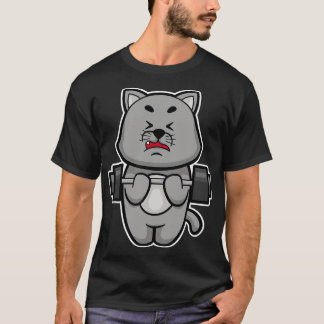 Cat at Biceps training with Barbell T-Shirt
