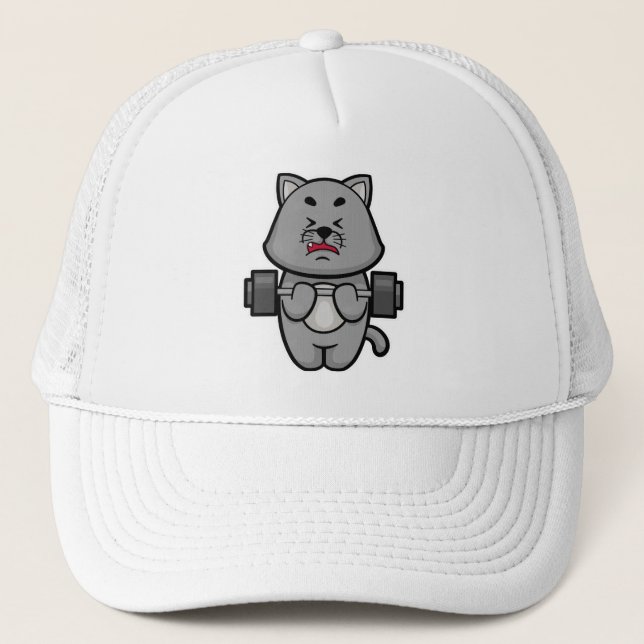 Cat at Biceps training with Barbell Trucker Hat (Front)