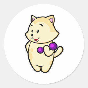Cat at Biceps training with Dumbbell Classic Round Sticker