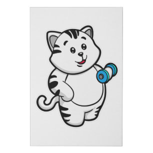 Cat at Biceps training with Dumbbell Faux Canvas Print