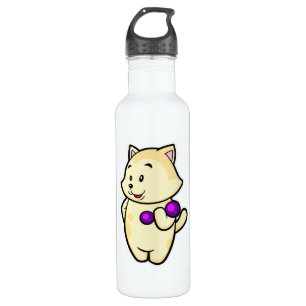 Cat at Biceps training with Dumbbell Stainless Steel Water Bottle