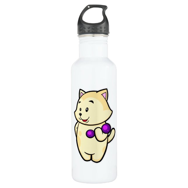 Cat at Biceps training with Dumbbell Stainless Steel Water Bottle (Front)