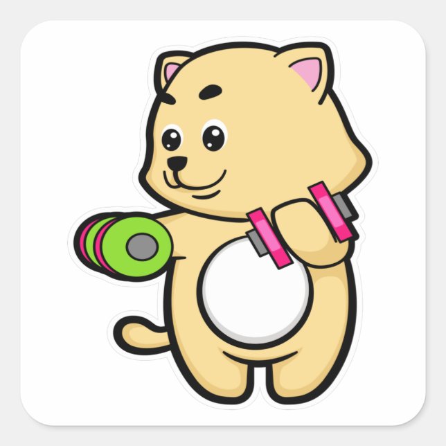 Cat at Biceps training with Dumbbells Square Sticker (Front)