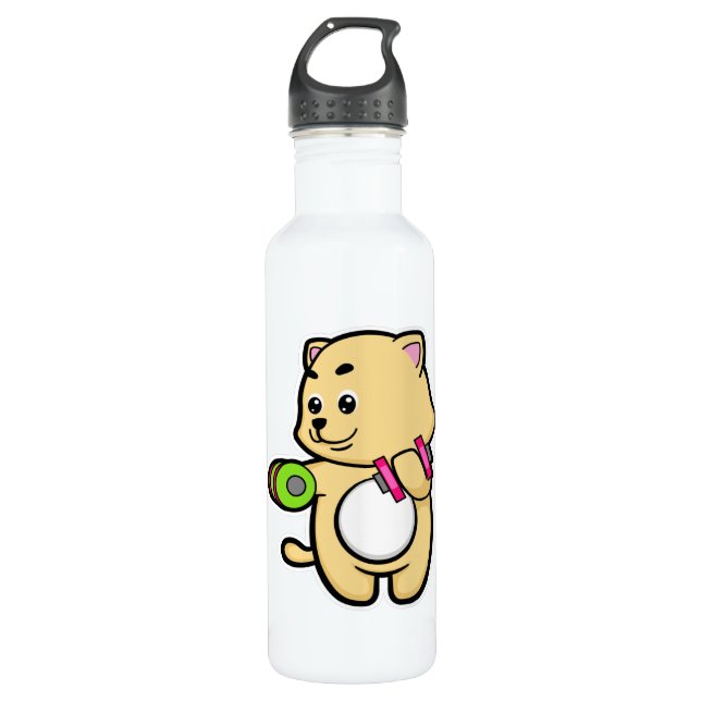 Cat at Biceps training with Dumbbells Stainless Steel Water Bottle (Front)