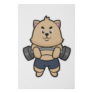 Cat at Bodybuilding with Barbell Faux Canvas Print