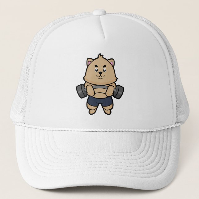 Cat at Bodybuilding with Barbell Trucker Hat (Front)