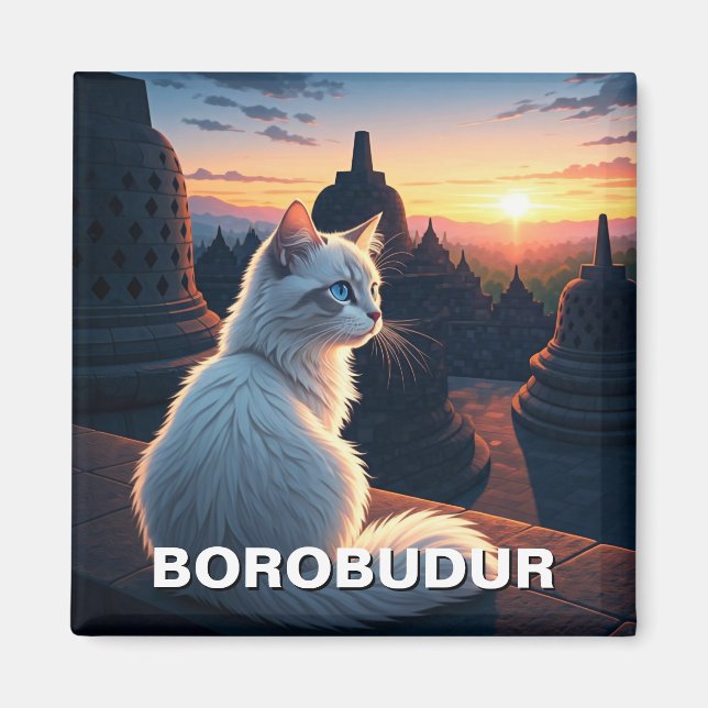 Cat at Borobudur Indonesia Sunset Magnet (Front)