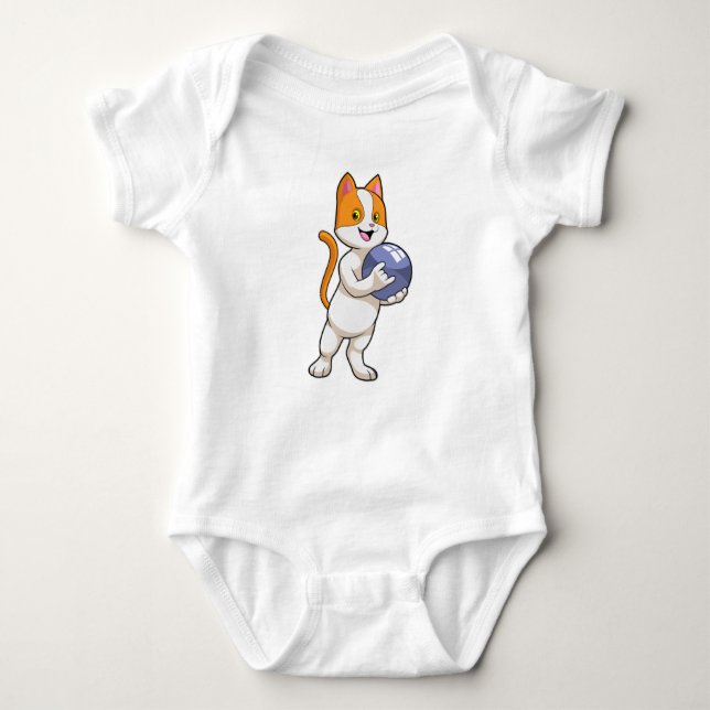 Cat at Bowling with Bowling ball Baby Bodysuit (Front)