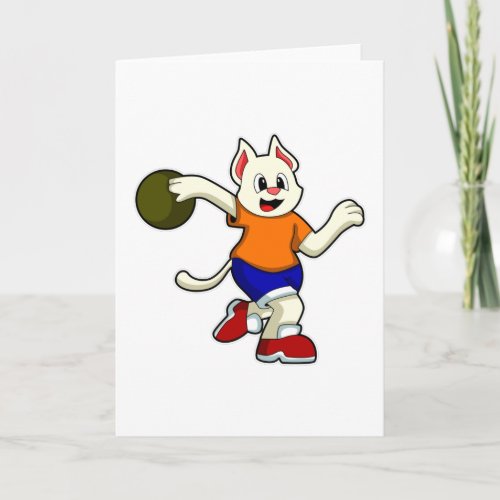 Cat at Bowling with Bowling ball Card