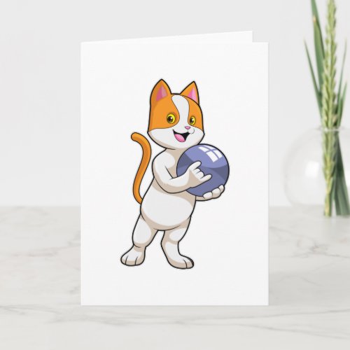 Cat at Bowling with Bowling ball Card