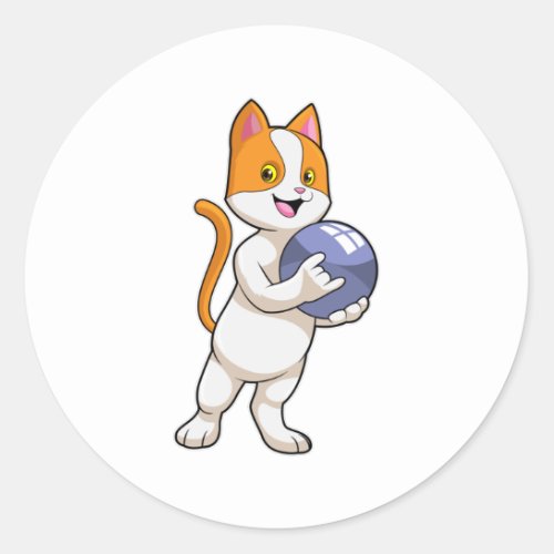 Cat at Bowling with Bowling ball Classic Round Sticker