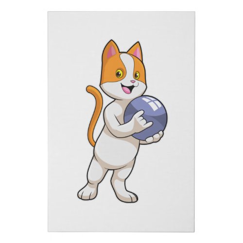Cat at Bowling with Bowling ball Faux Canvas Print