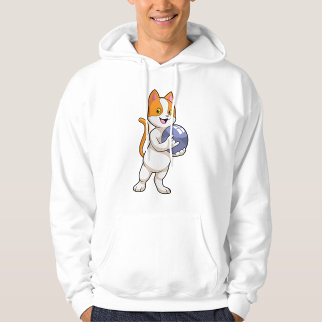 Cat at Bowling with Bowling ball Hoodie (Front)