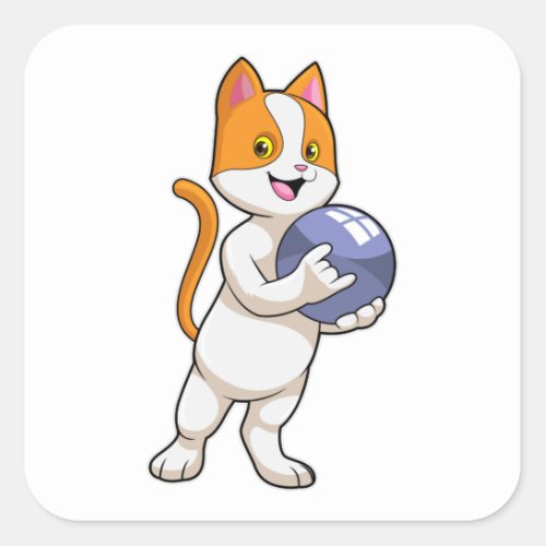 Cat at Bowling with Bowling ball Square Sticker