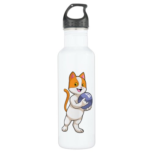 Cat at Bowling with Bowling ball Stainless Steel Water Bottle