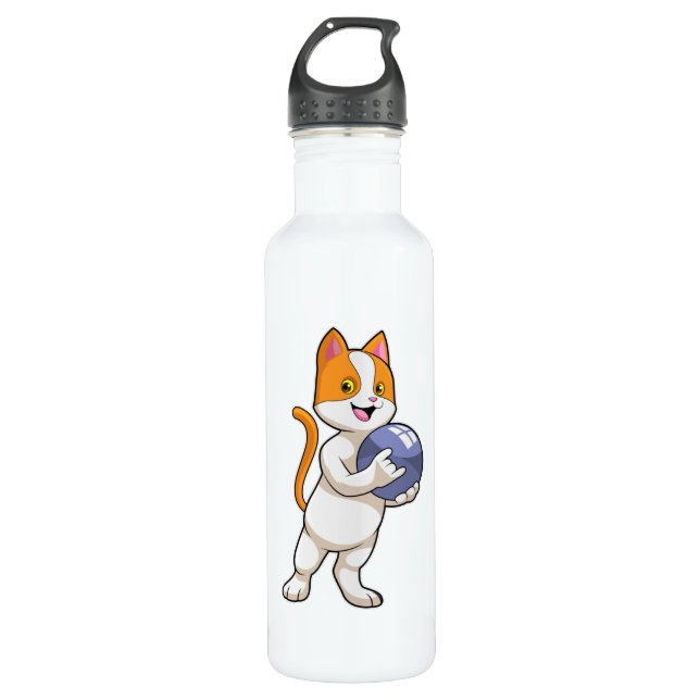 Cat at Bowling with Bowling ball Stainless Steel Water Bottle (Front)