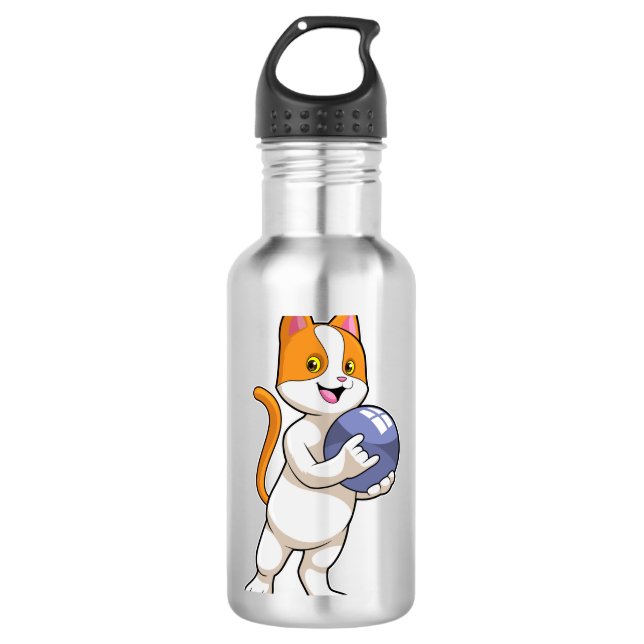 Cat at Bowling with Bowling ball Stainless Steel Water Bottle (Front)