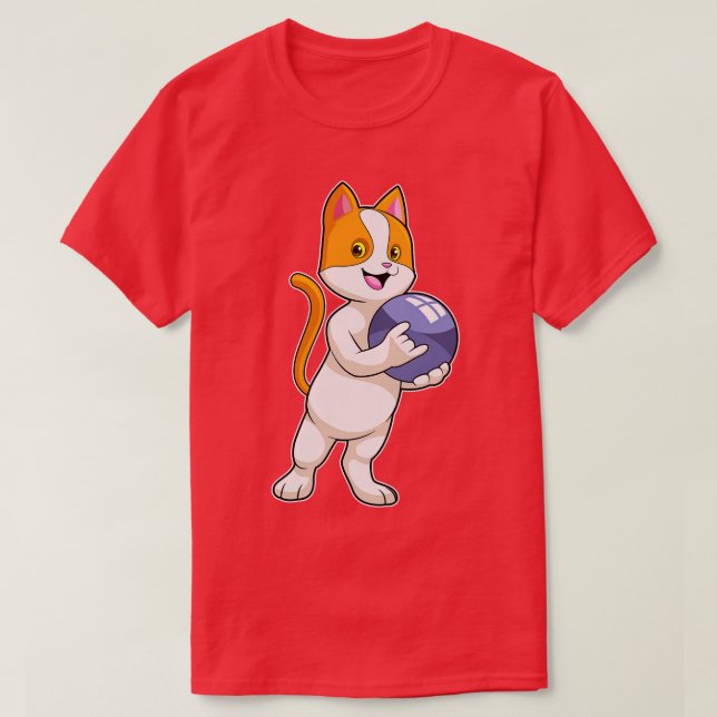 Cat at Bowling with Bowling ball T-Shirt (Design Front)