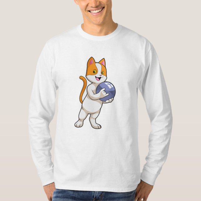 Cat at Bowling with Bowling ball T-Shirt (Front)