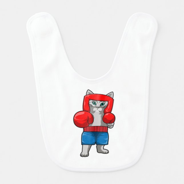 Cat at Boxing with Boxing gloves Baby Bib (Front)