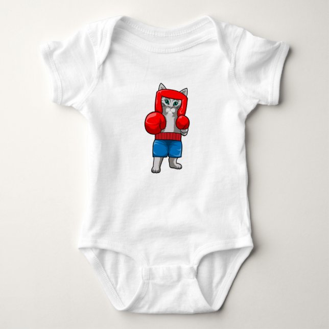 Cat at Boxing with Boxing gloves Baby Bodysuit (Front)