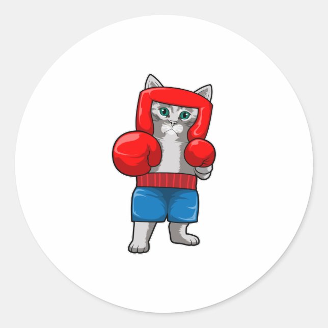 Cat at Boxing with Boxing gloves Classic Round Sticker (Front)