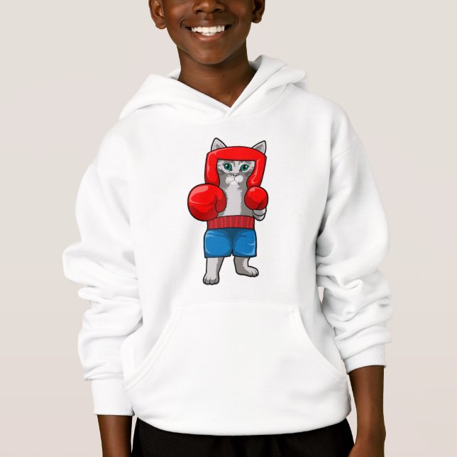 Cat at Boxing with Boxing gloves Hoodie (Front)