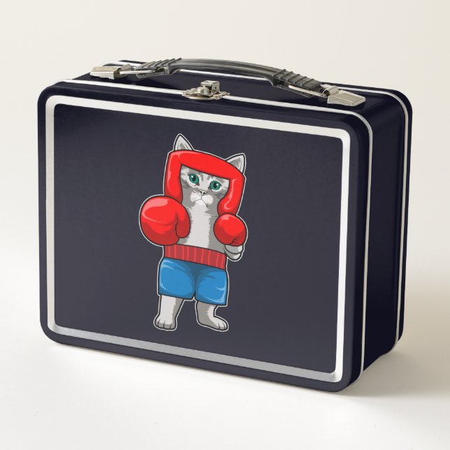 Cat at Boxing with Boxing gloves Metal Lunch Box (Front)