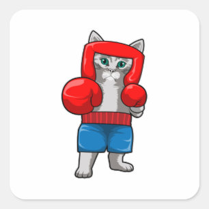 Cat at Boxing with Boxing gloves Square Sticker