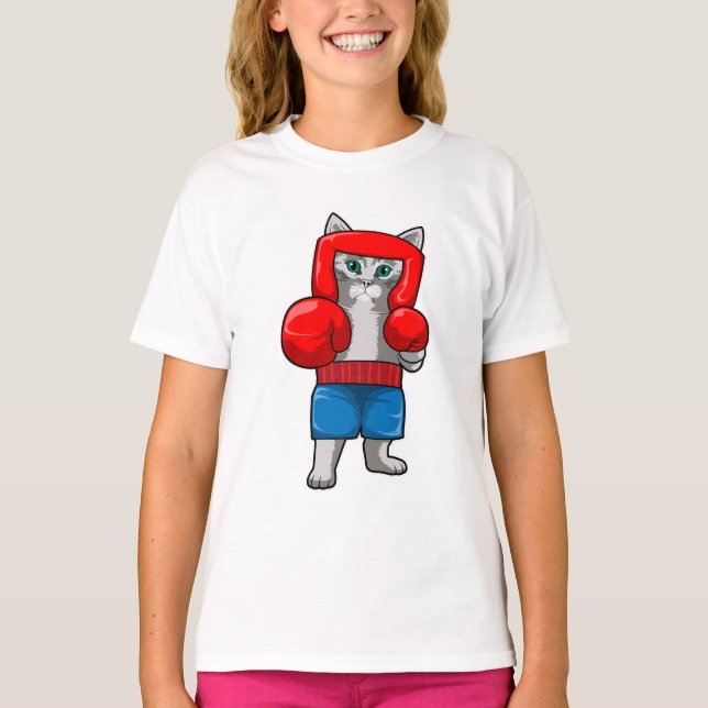 Cat at Boxing with Boxing gloves T-Shirt (Front)