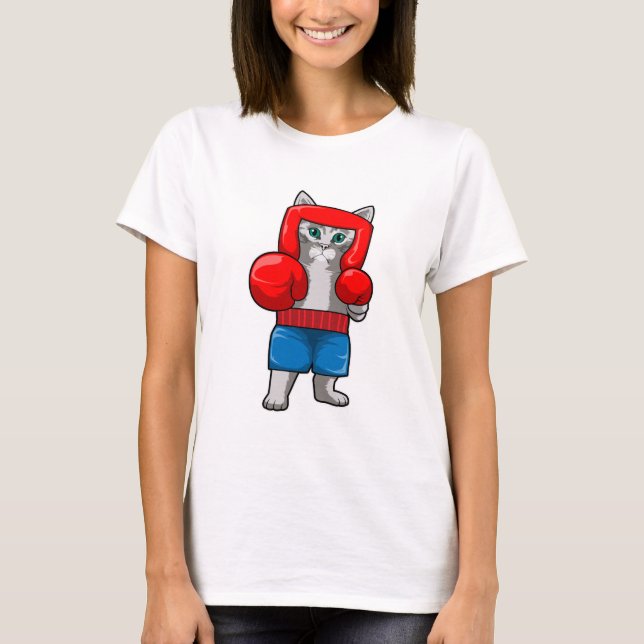 Cat at Boxing with Boxing gloves T-Shirt (Front)