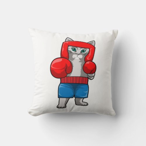 Cat at Boxing with Boxing gloves Throw Pillow