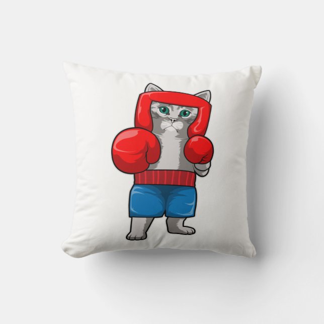 Cat at Boxing with Boxing gloves Throw Pillow (Front)