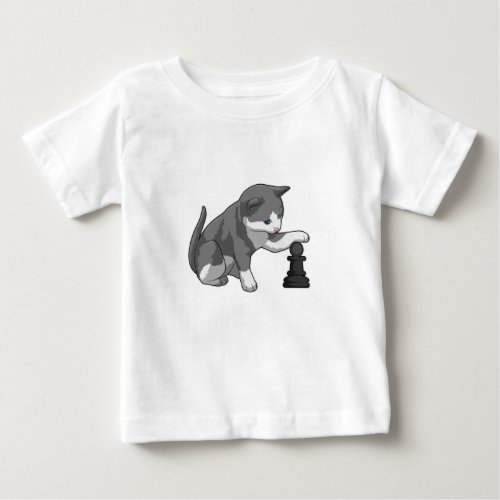 Cat at Chess with Chess piece Bishop Baby T_Shirt