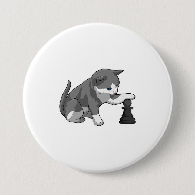 Cat at Chess with Chess piece Bishop Button (Front)