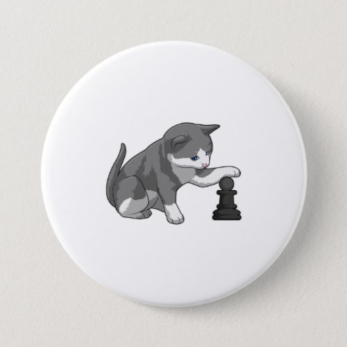 Cat at Chess with Chess piece Bishop Button