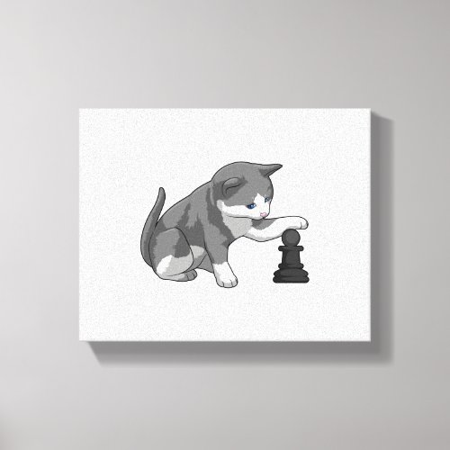 Cat at Chess with Chess piece Bishop Canvas Print