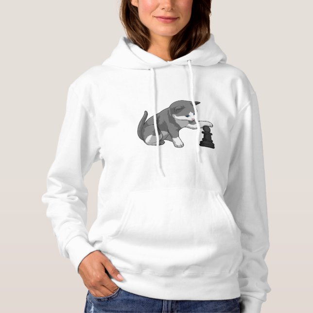 Cat at Chess with Chess piece Bishop Hoodie (Front)