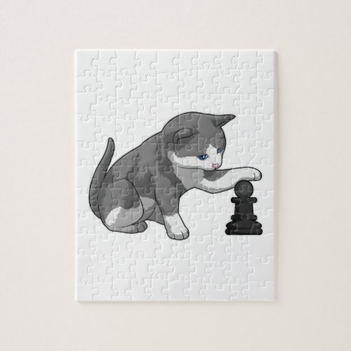 Cat at Chess with Chess piece Bishop Jigsaw Puzzle