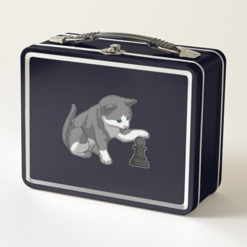 Cat at Chess with Chess piece Bishop Metal Lunch Box