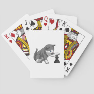 Cat at Chess with Chess piece Bishop Poker Cards