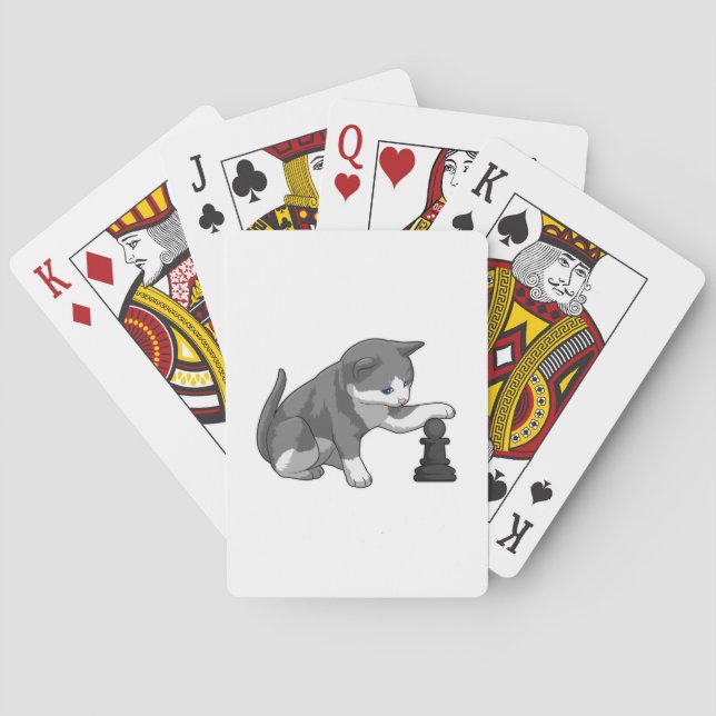 Cat at Chess with Chess piece Bishop Poker Cards (Back)