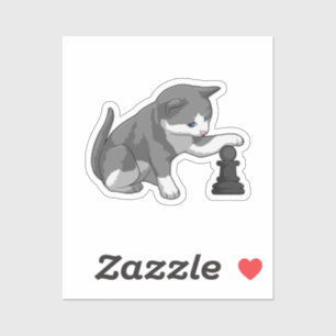 Cat at Chess with Chess piece Bishop Sticker