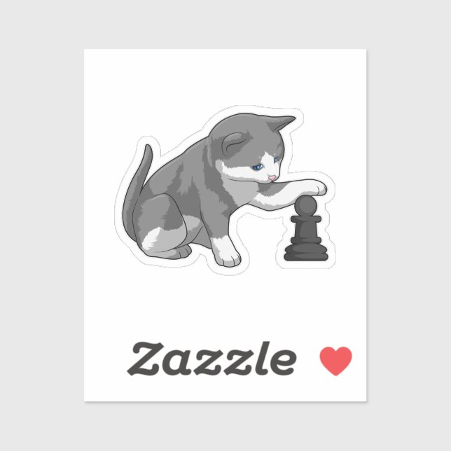 Cat at Chess with Chess piece Bishop Sticker (Sheet)