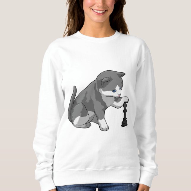 Cat at Chess with Chess piece Bishop Sweatshirt (Front)